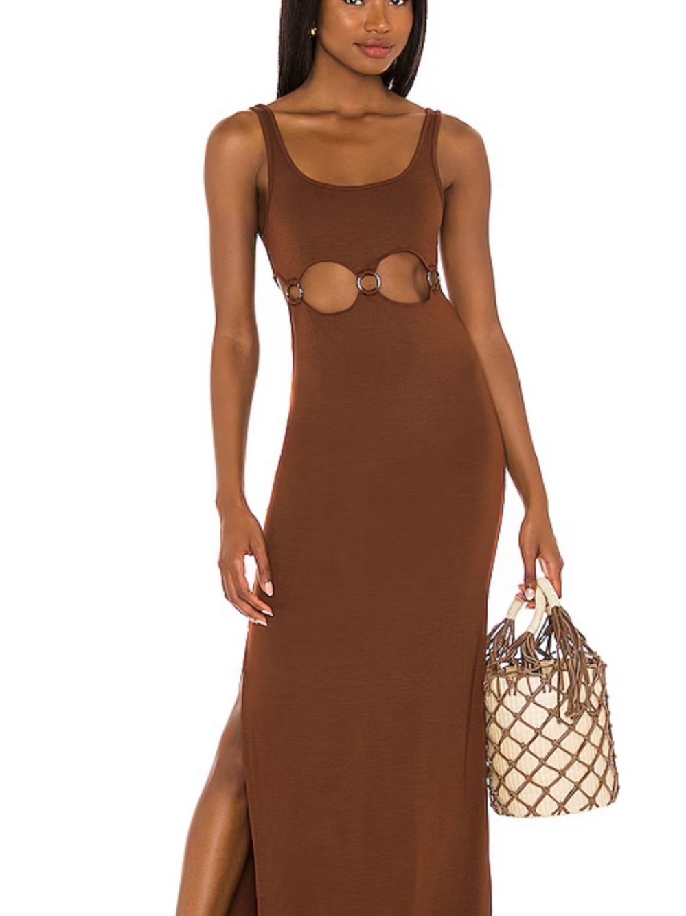 Indah Brown Maxi Dress with Ring Cutouts